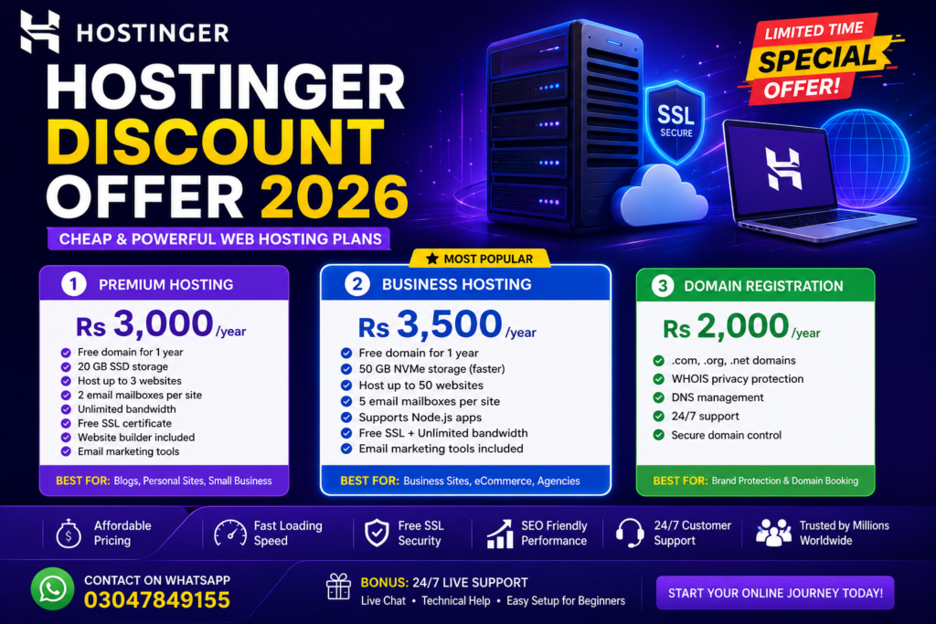 Hostinger Discount Offer 2026 – Cheap Web Hosting Plans Starting from Rs 3000