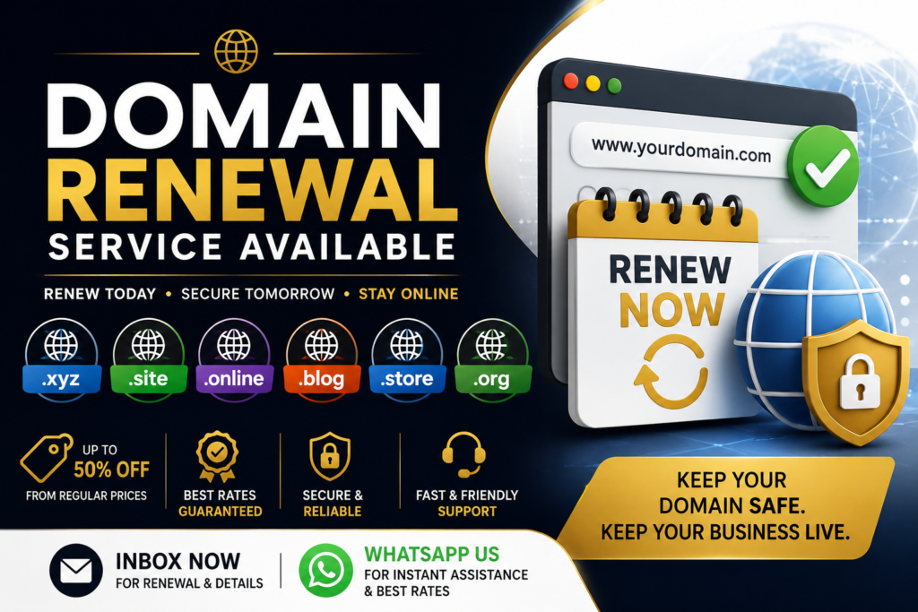 Domain Renewal Service Available – Renew Your Domain at Low Prices & Save Up to 50%