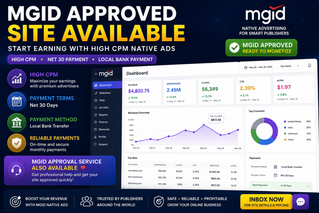 MGID Approved Site Available | High CPM Native Ads & Approval Service